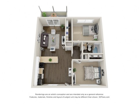 Floor plan for 2 beds, 1 bath, 811 sqft